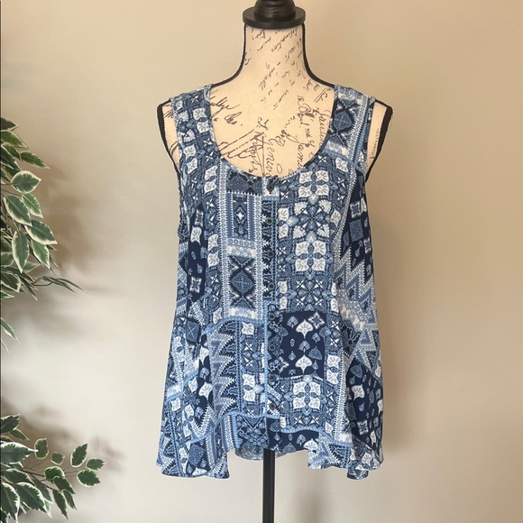 Style & Co. Blue Patterned Tank Top - Picture 1 of 5